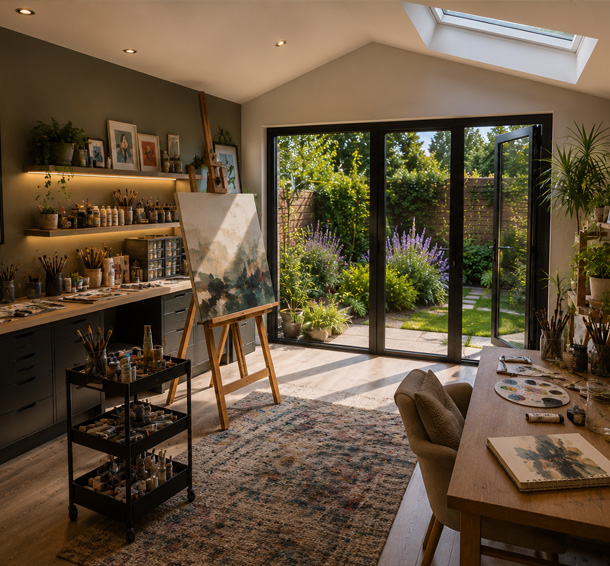 Garden bar with serving hatch and outdoor seating