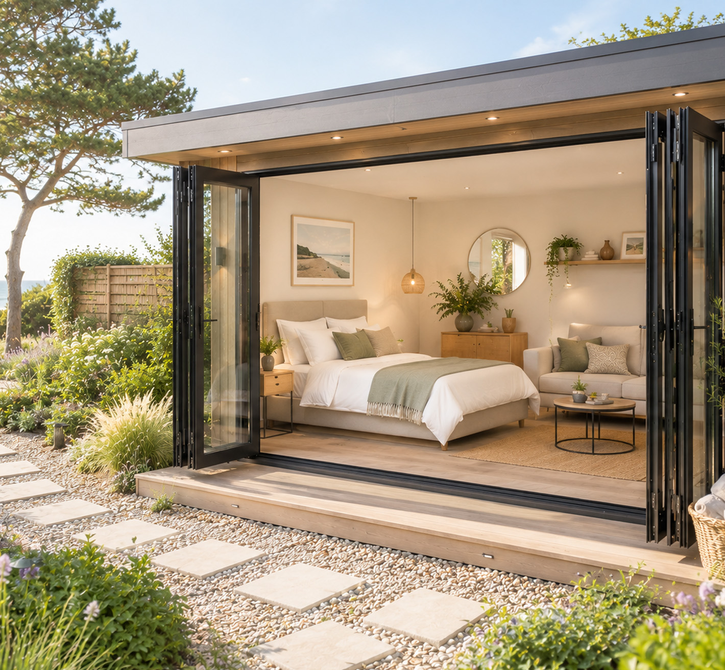 a garden annexe and bedroom space